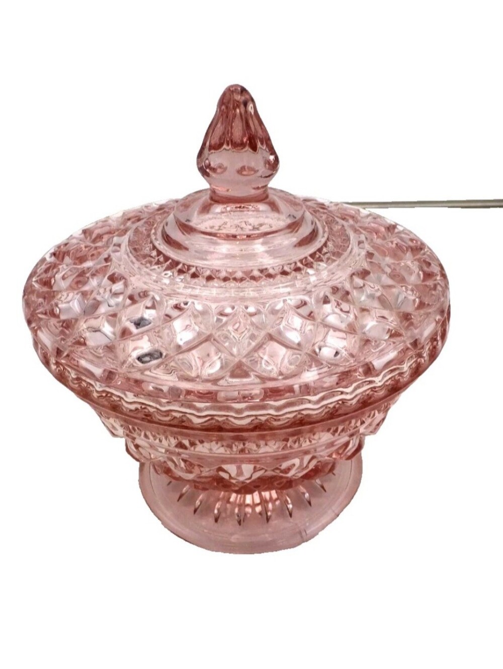 Vintage Anchor Hocking Pink Wexford Candy Bowl Dish Compote Lid Grannycore